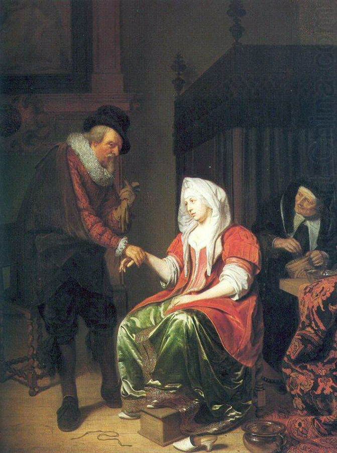 Doctor Taking a young woman's pulse, c 1670-1680 by Michiel van Musscher 